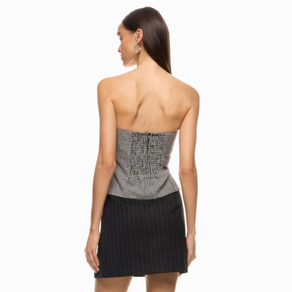 Reformation Haylee Top, Black and White Checkered Gingham Print, Size 2 - Picture 3 of 8